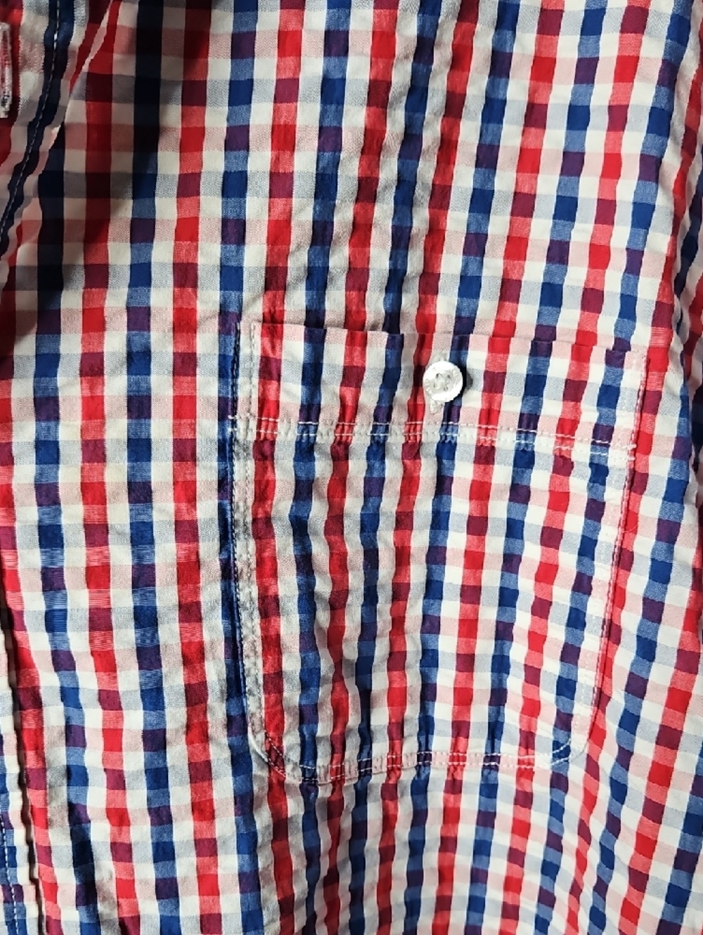 Lands' End Lightweight Red & Blue Check Short-Sleeve Button-Up Shirt XXL - Picture 3 of 8